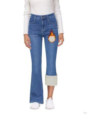 Fleece Lined Bootcut Jeans High Waisted Warm Flare Winter Pants
